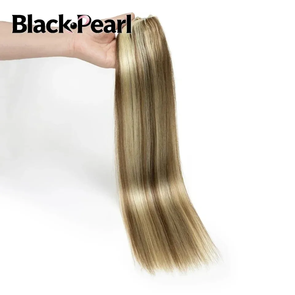 7PCS Double Weft Balayage คลิปต่อผมมนุษย์สีน้ำตาลอ่อนถึง Bleach สีบลอนด์ Ombre Remy ธรรมชาติตรงไม่มีรอยต่อสำหรับ Wo — image 8