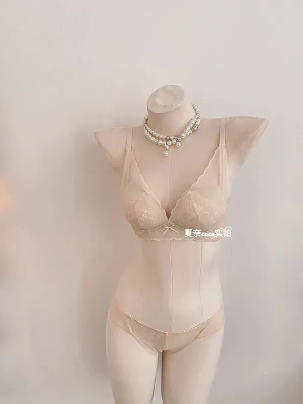 Set reggiseno senza fili in pizzo morbido stile francese da donna push up seno piccolo sollevamento coppa piena set di lingerie comfort regolabile sexy da indossare ogni giorno — image 13