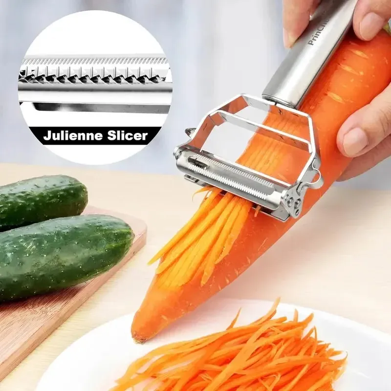 Edelstahl-Gemüseschäler, 4-in-1-Multifunktions-Küchenwerkzeug mit rutschfestem, ergonomischem Griff für Kartoffeln, Karotten, Gurken — image 2