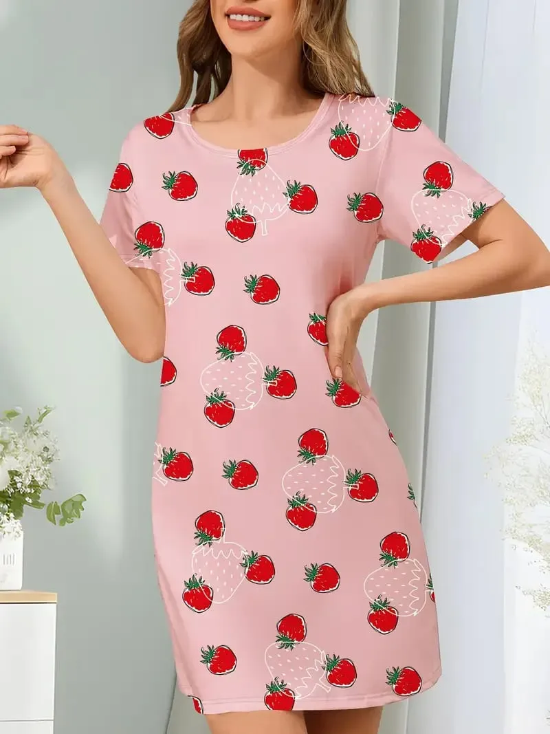 Damen Sommerkleid mit lässigem Fruchtmuster, bedruckt, kurzärmelig — image 5
