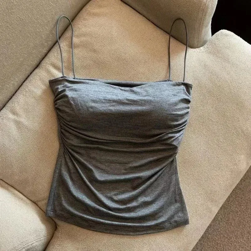 ใหม่-เซ็กซี่จีบถัง Camisole ผู้หญิงฤดูร้อนสปาเก็ตตี้เสื้อแขนกุด