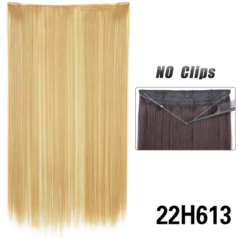 No Clips Hair Extensions Invisible Wire Lang Lige Syntetisk Falsk Hair Piece 80cm Sort Brun Blond Frisure — image 22