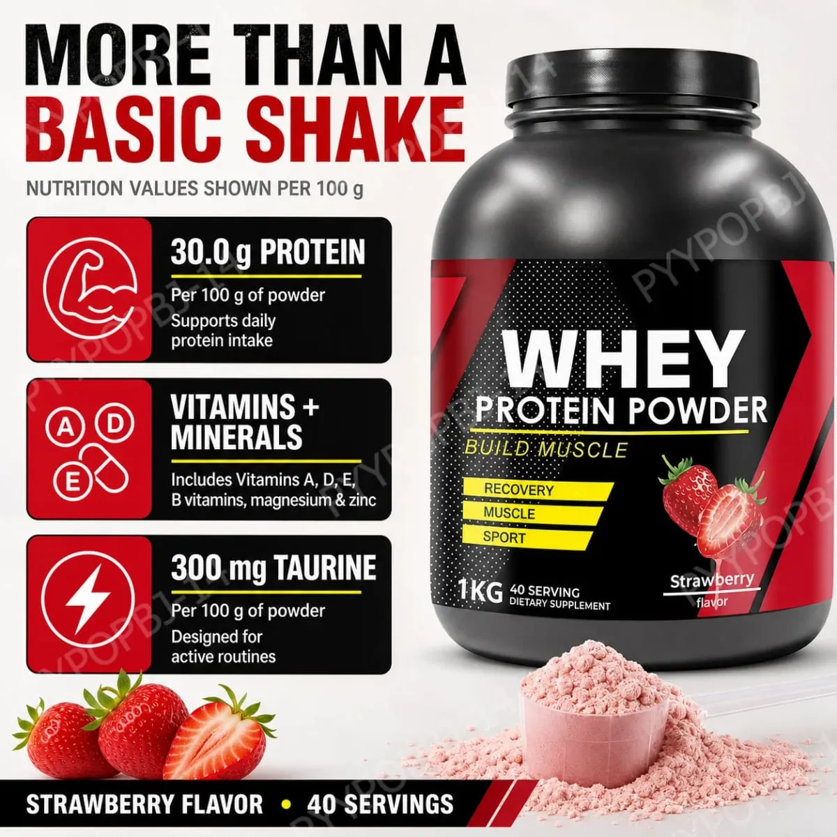 Strawberry Whey Protein Powder for Workout and Muscle Support Daily Protein Nutrition for Active Adults Sports Formula 1kg — image 5