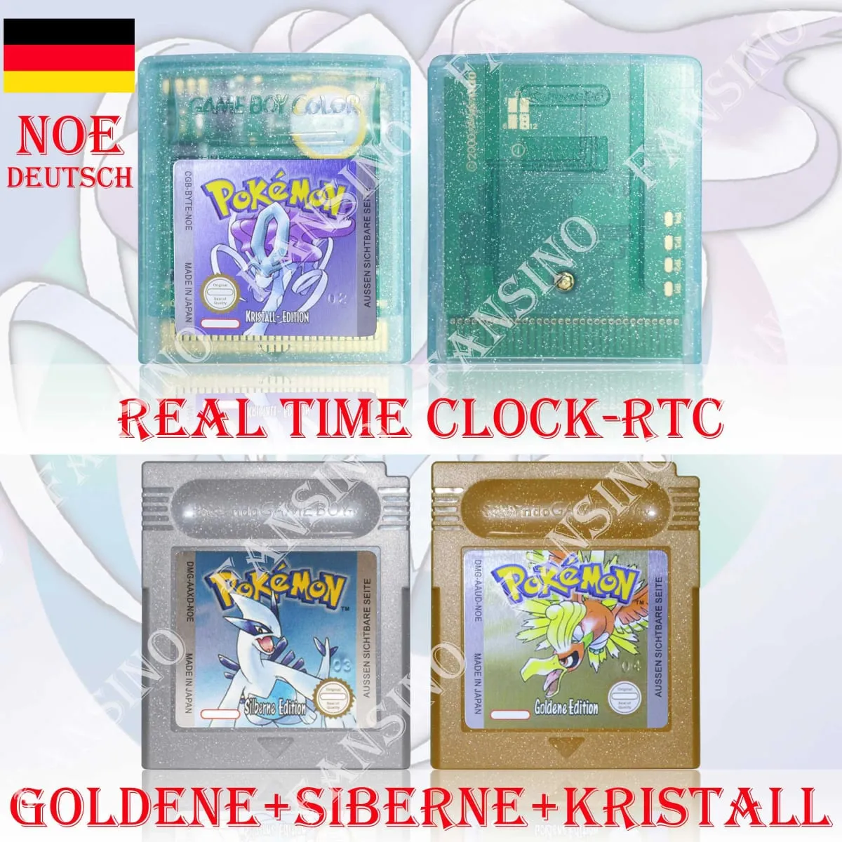 GB/GBC Echtzeituhr Pokemon Crystal/Gold/Silver Version Videospielkassette mit Batterie USA/NOE/FRA/ESP/ITA Version — image 3