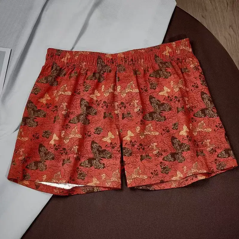 Conjunto de 4 peças de calças de ângulo plano com estampa de borboleta personalizada masculina, calças aro elásticas respiráveis soltas, roupa íntima casual masculina — image 5