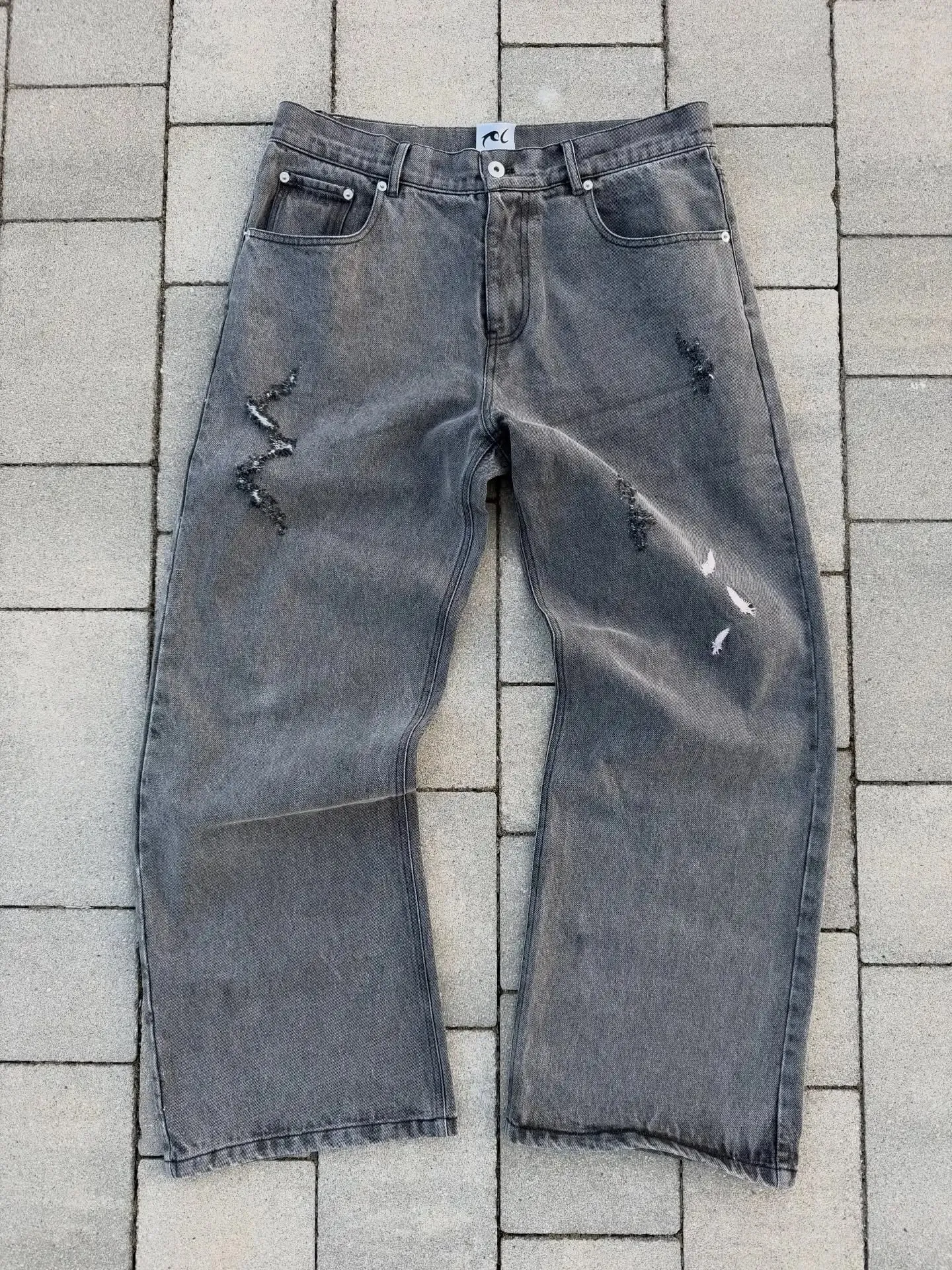 2026 japanischen stil high street patchwork bestickte jeans männer goth Harajuku mode breite bein jeans y2k retro casual hosen — image 3