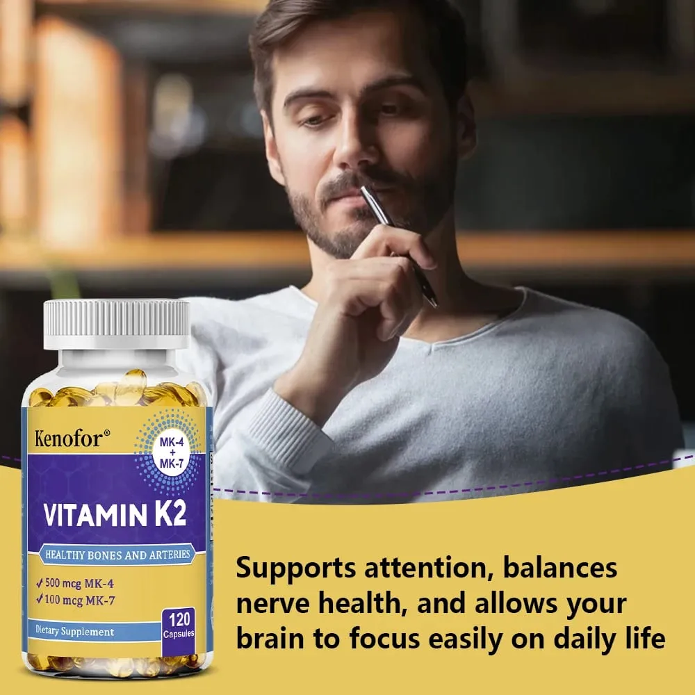 วิตามิน K2 แคปซูล - MK-4 & MK-7 สนับสนุนแคลเซียมการเผาผลาญกระดูกฟัน Joint & Cardiovascular Wellness Daily Immune Balance — image 7