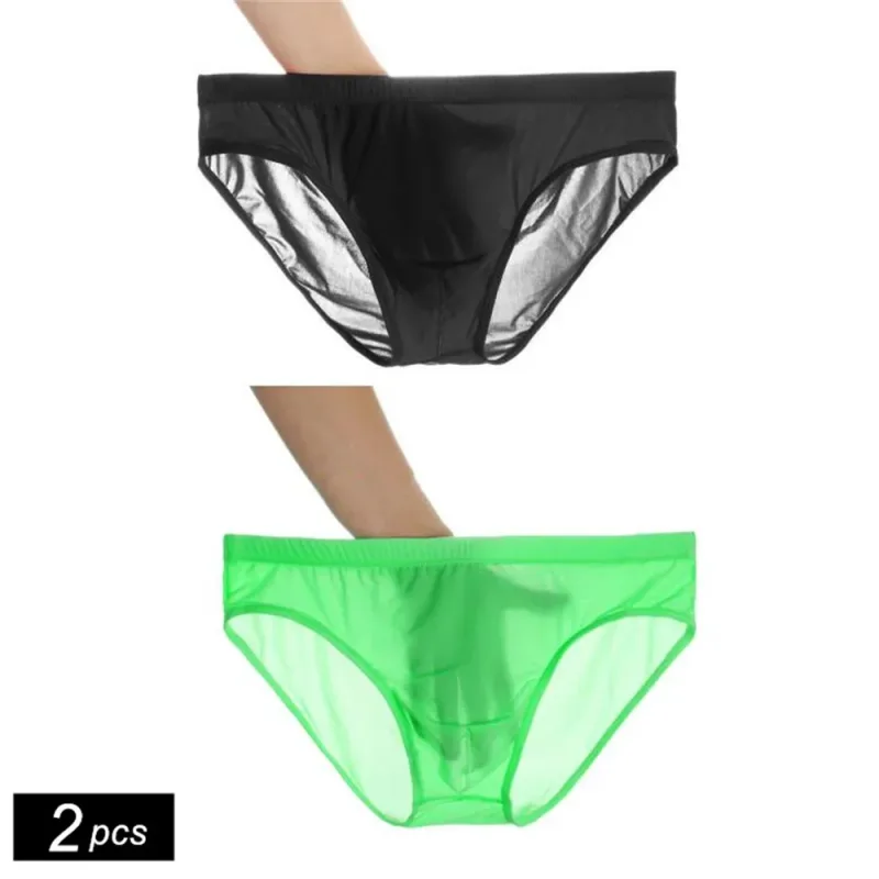 2PCS Ultra Thin Ice Silk กางเกง Plus ขนาด M-4XL สีทึบเยาวชนโปร่งแสงต่ำเอว Breathable เซ็กซี่ชายกางเกง — image 1