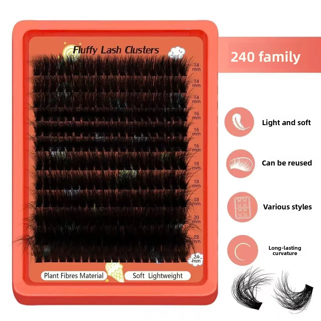 Cluster Lashes D Curl Μικτού Μήκους Δραματικός Όγκος DIY Extensions Eyelash Μαλακές επαναχρησιμοποιούμενες ψεύτικες βλεφαρίδες για αρχάριους Μακιγιάζ ματιών — image 2