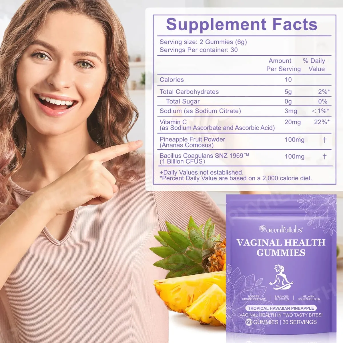 Kesihatan Faraj Gummies Sokongan Keseimbangan PH dengan Vitamin C dan Serbuk Buah Nanas Kesejahteraan Harian Tanpa Gelatin 60 Gummies — image 2