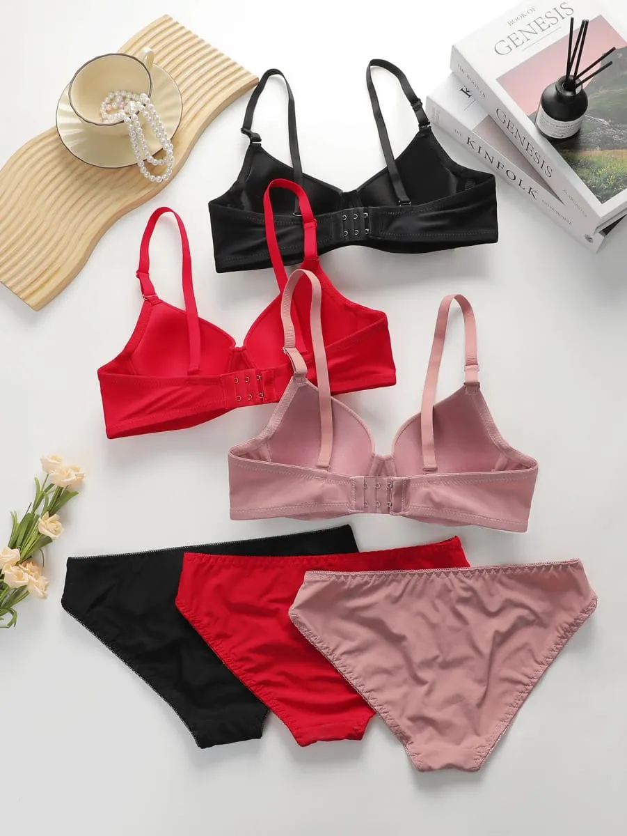 Set di biancheria intima con ferretto solido Set di mutandine intimo Reggiseno push up da donna con anello in acciaio Intimo intimo — image 3
