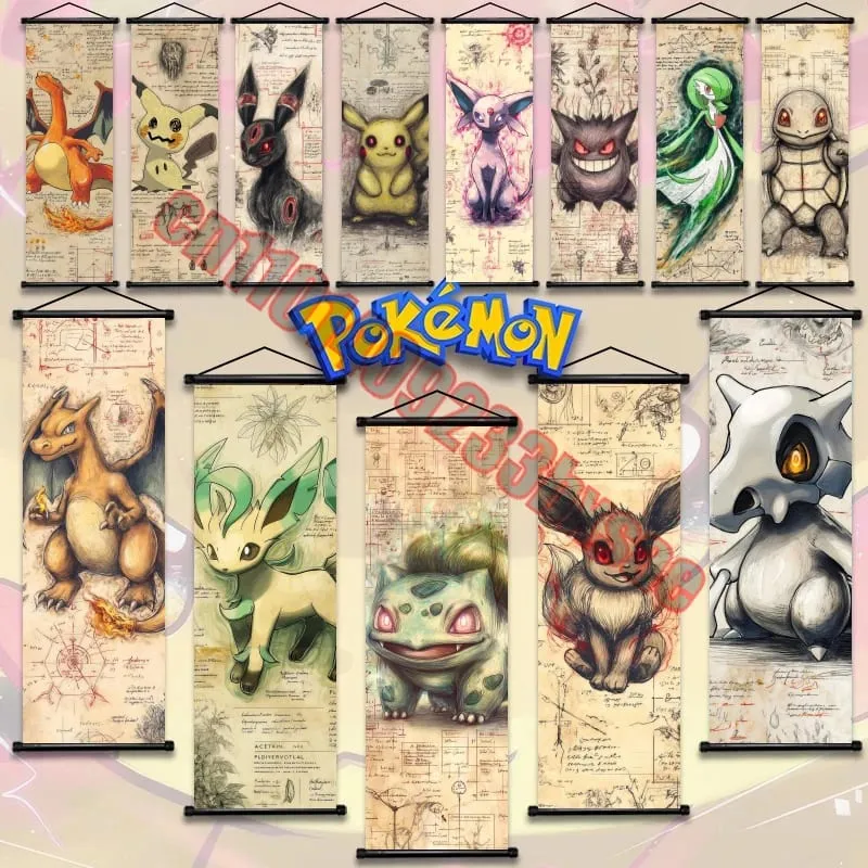 Poster Pokemon Cetakan Anime Dinding Karya Seni Gengar Gambar Lukisan Charizard Kanvas Skrol Gantung Pikachu Hiasan Bilik Rumah — image 6