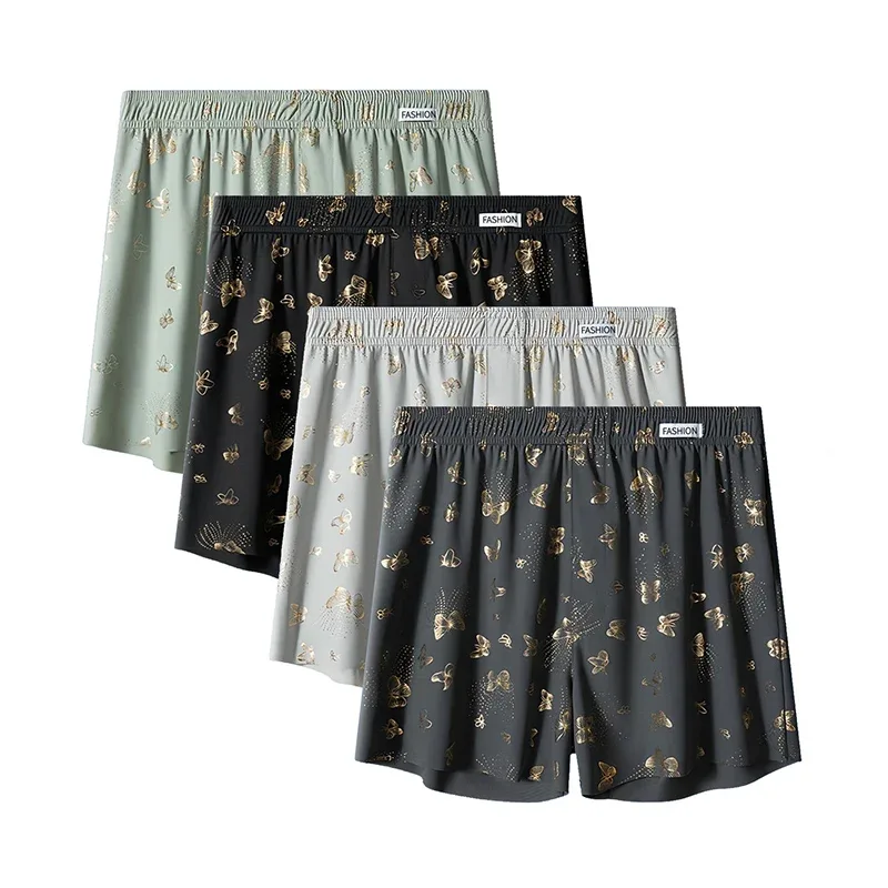 4-teilige personalisierte Aro-Hose für Herren mit Schmetterlingsdruck, lockere und atmungsaktive Freizeitunterwäsche, modische Boxershorts für Herren