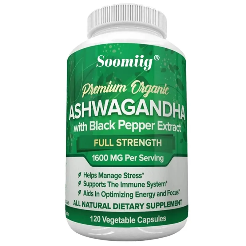 Kapsul Ekstrak Akar Ashwagandha 1600mg dengan Lada Hitam Melegakan Tekanan Kejernihan Otak Fokus Tenaga & Sokongan Kesihatan Tidur
