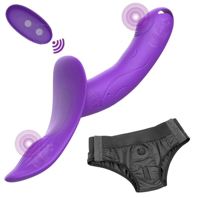 7 ความเร็ว Wearable Double Vibrators สำหรับผู้หญิงเลสเบี้ยน USB ชาร์จสายหนังไม่มีสายหนัง Dildo หญิงผู้ใหญ่ของเล่น — image 9