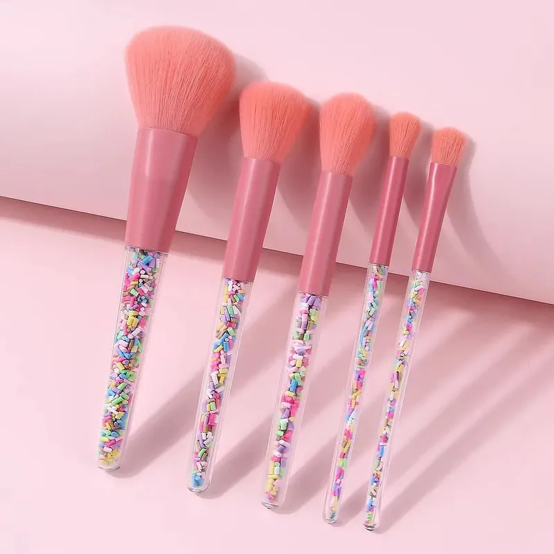 Sada 5 ks růžových štětců na make-up Sada měkkých kosmetických štětců pro líčení obličeje a očí pro začátečníky Denní kosmetické nástroje pro líčení