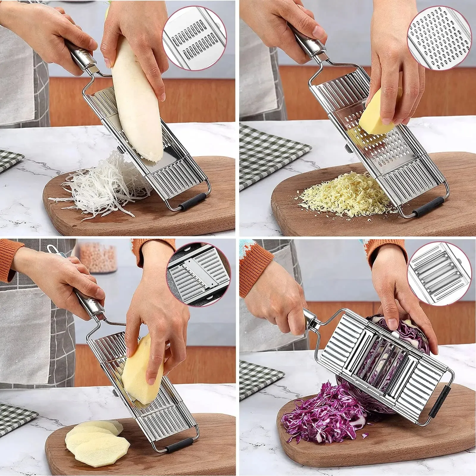 4 In1 Dụng Cụ Thái Lát Rau Củ Thép Không Gỉ Máy Hủy Tài Liệu Cắt Đa Năng Dụng Cụ Thái Lát Rau Củ Cắt Bộ Hướng Dẫn Sử Dụng Trái Cây Cà Rốt Khoai Tây Xay — image 7