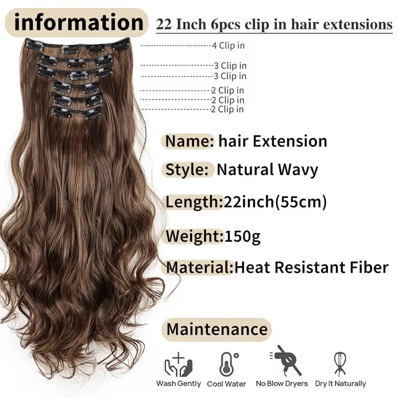 22Inci Sintetik 6pcs/set Sambungan Rambut Kerinting Panjang Tebal Potongan Rambut Lembut untuk Liputan Garis Rambut Pendek untuk Penggunaan Harian Wanita — image 4