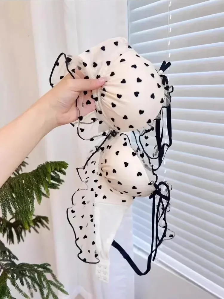 Simple léger luxe amour imprimé sous-vêtements en dentelle ensemble femmes petits seins rassembler Sexy pur désir doux soutien-gorge mignon soutien-gorge — image 5