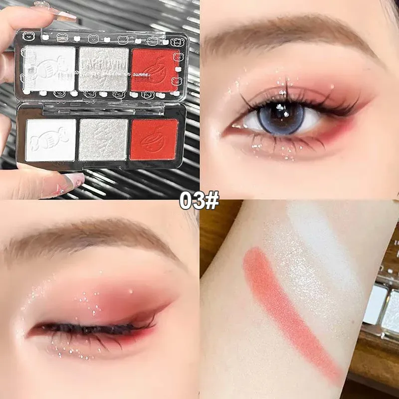 3สีGlitterอายแชโดว์Strip Palette Brighteningกันน้ำGradient Mint-สีเขียวฤดูร้อนโกหกSilkworm Eye Pigmentแต่งหน้า