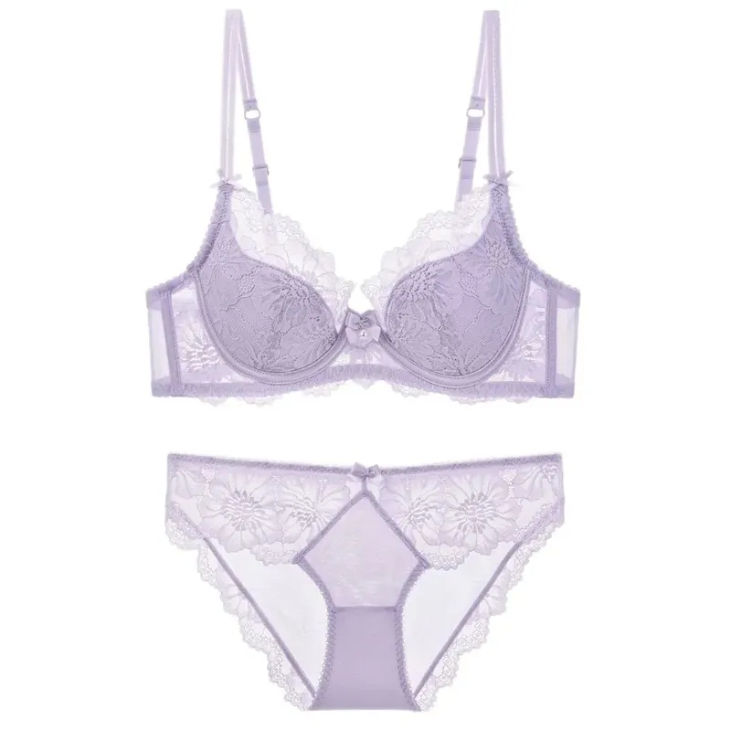 Conjunto de sutiã de renda fina de verão para mulheres push up reunir controle de gordura lateral anti flacidez sexy lingerie macia kit — image 8