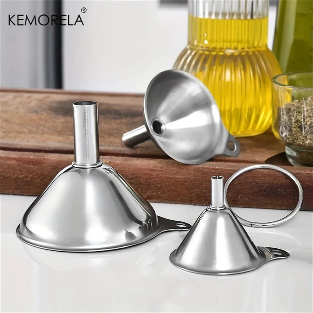 3PCS Edelstahl Silber Trichter Küche Öl Spill Dispenser Wein Leck Werkzeug Küche Trichter Ablauf Werkzeug — image 1