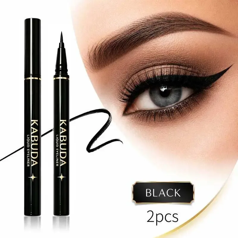 2 Buah Eyeliner Cair Ujung Ultra Halus Tahan Lama Tahan Air Riasan Tahan Noda Sempurna untuk Penggemar Kecantikan & Pemula