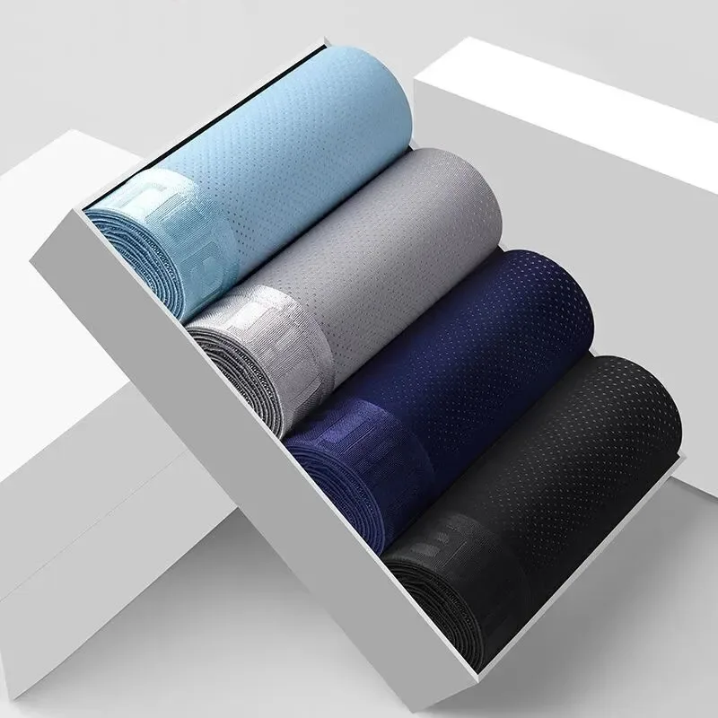 4pcs Ice Silk Mesh Boxer Shorts Men's Underwear Cool Underpant Breathable Sexy Slim Panties Bamboo Lingerie Wholesale Lots L-6XL 3256806582323621