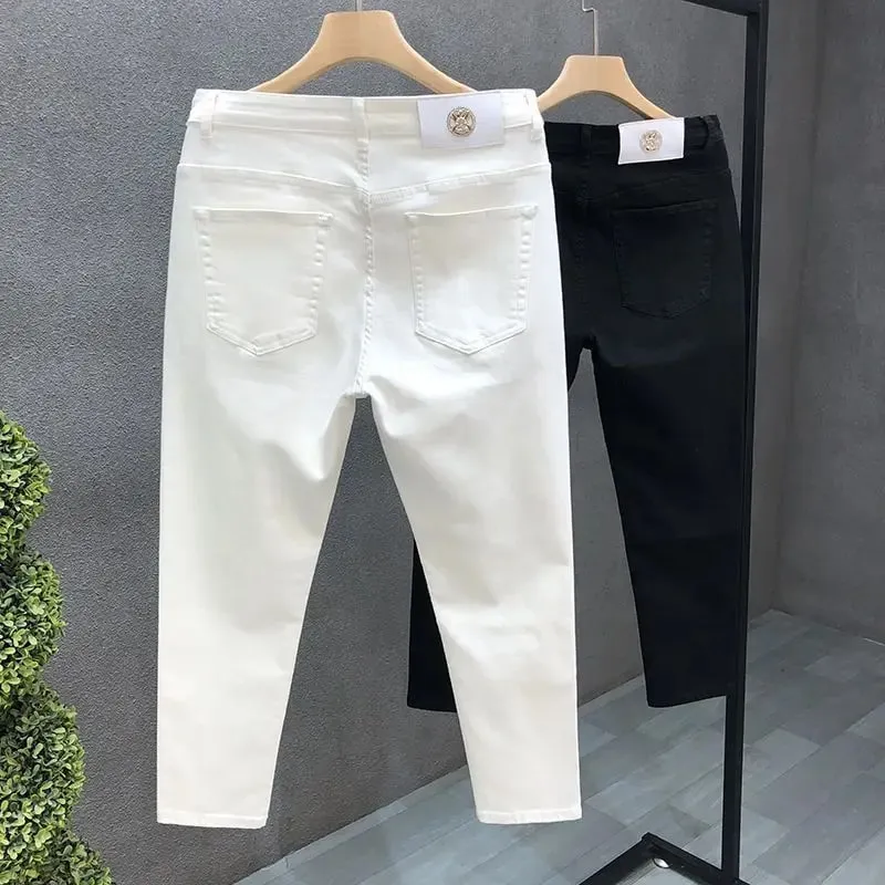 High-Quality Korean Street Men's Slim Jeans for Spring and Autumn with Denim Fabric and Casual Solid White Black Punk Trousers — image 2