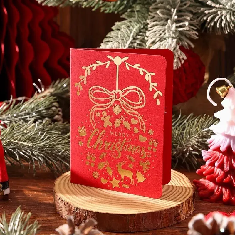 10 Adet Vintage Altın Folyo Noel Katlanır Tebrik Kartları Çok Desen Nimet Tatil Kartları Yeni Yıl Kartpostal Hediye Kartları