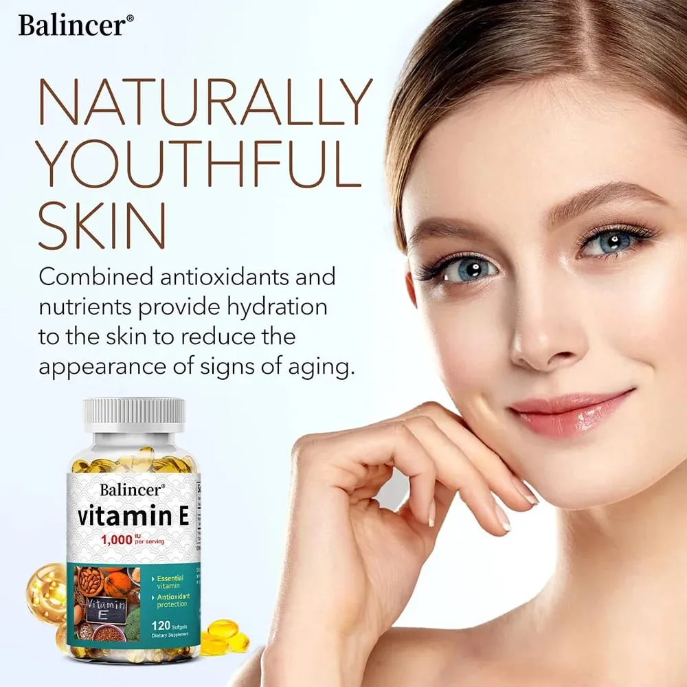 Capsule di vitamina E naturale Integratore antiossidante Supporto Pelle Capelli Unghie Cuore Cervello Sistema cardiovascolare e benessere Benessere — image 4