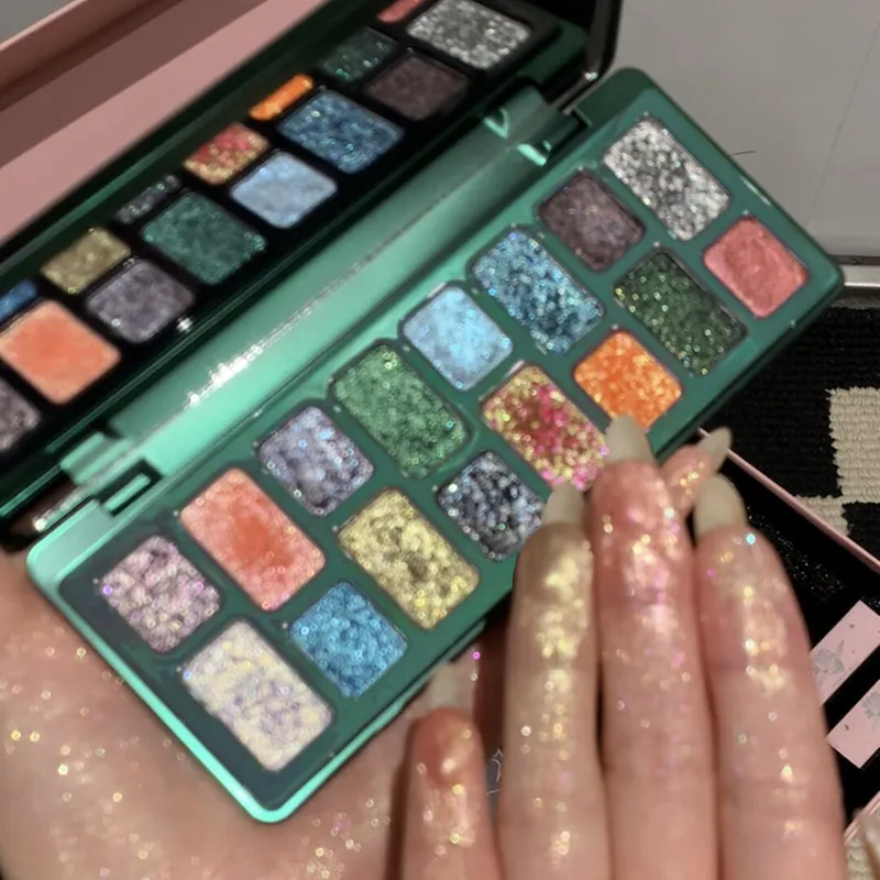 16 Warna Green Pearl Eyeshadow Palet Solek Kalis Air Tahan Air Kilauan Berlian Pembayang Mata Kosmetik Mata Kristal Berkilauan — image 4