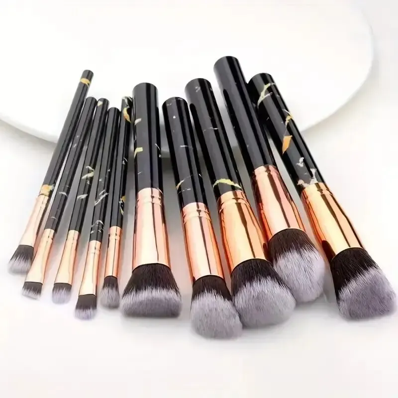 10 ชิ้น Marble แปรงแต่งหน้าพรีเมี่ยมสังเคราะห์ Kabuki Foundation Blending Face Powder Blush คอนซีลเลอร์อายแชโดว์แปรง — image 2