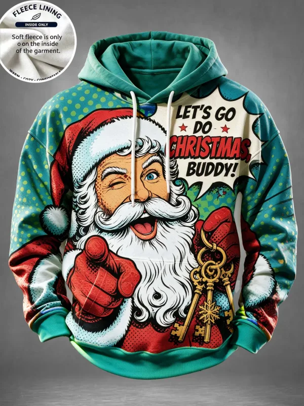Men Fleece Lined Hoodie Comic Santa Christmas Print Pullover Hooded Sweatshirt Casual Winter Hoody — image 4