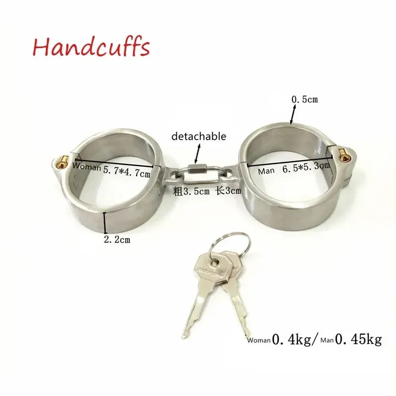 Stainless Steel Lockable Neck Collar Hand Ankle Cuffs Slave BDSM Tool Bondage Handcuffs Leg Irons Restraints Sex Toy for Couples — image 11