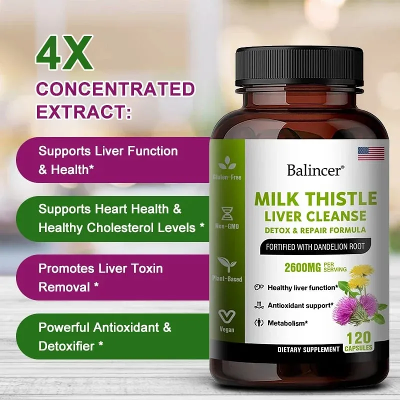 Milk Thistle and Dandelion Root Extract Supplement for Liver Detoxification Repair and Nourishing Antioxidant — image 6