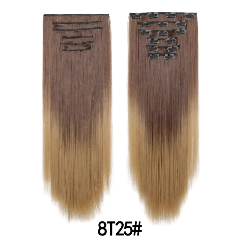 6 pezzi set clip nelle estensioni dei capelli 24 pollici lungo rettilineo testa piena capelli sintetici ombre sfumatura di colore uso quotidiano per le donne signore — image 11