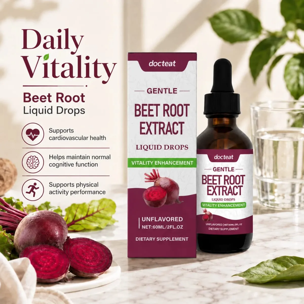 Docteat Beet Root Extract Liquid Drops Unflavored Supports Cardiovascular Health Supports Physical Activity Performance 60 ML — image 2