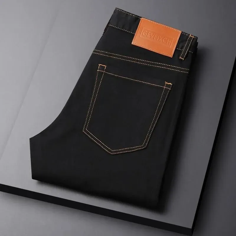 2026 männer Schwarze Jeans Herbst Neue Ankunft Exquisite Stickerei Stretch Slim Fit Mid-Taille Vielseitig Casual Lange Hosen