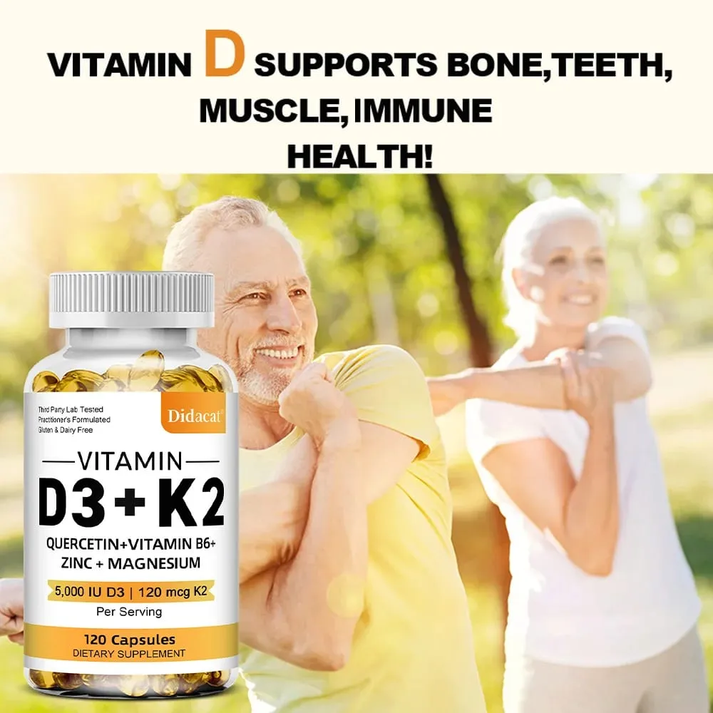 Integratore alimentare di vitamine D3 + K2 - Supporto per la salute delle ossa e del cuore Aiuta a regolare il metabolismo del calcio - 120 capsule molli — image 3