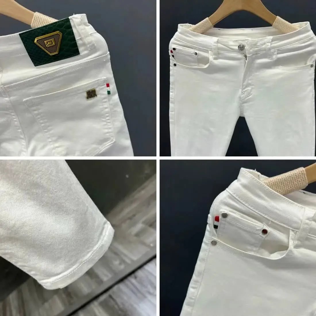 High-end Men's White Pants Simple Summer Trendy Men's Business Clothing Cotton Small-footed Jeans Slim-fitting Man Clothes Pants — image 3