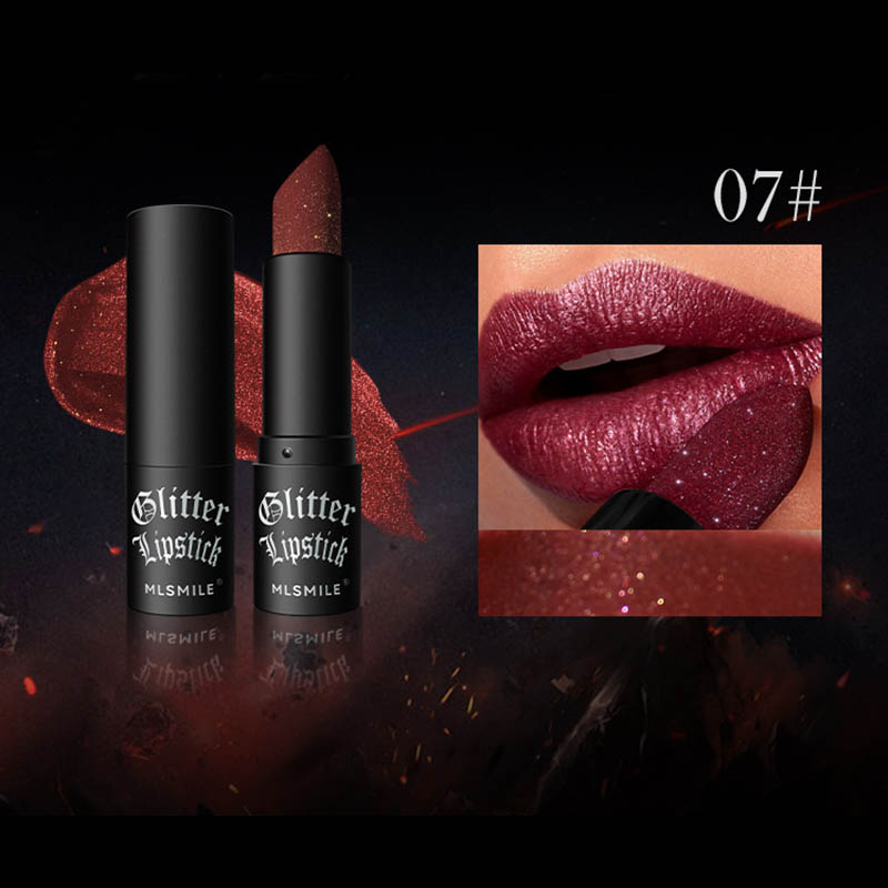 Rossetto glitterato 6 colori Impermeabile a lunga durata Diamante Rossetto metallizzato perlescente Lucidalabbra nero Labbra da donna Trucco cosmetico