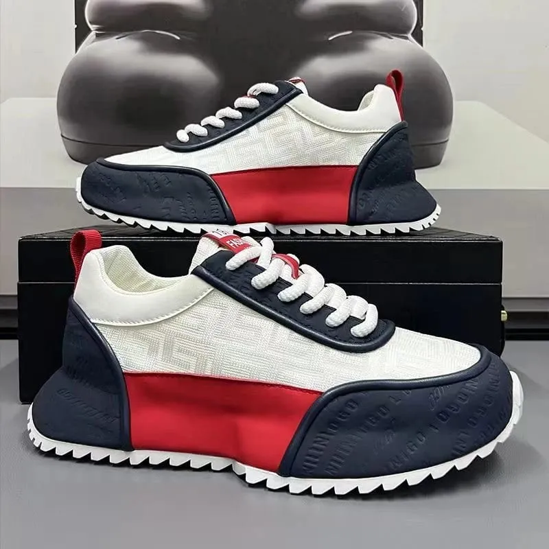 All Black Chunky Dad Sneakers Breathable Mesh And Leather Blend Platform Shoes Non Slip Casual Athletic Shoes For Streetwear — image 3