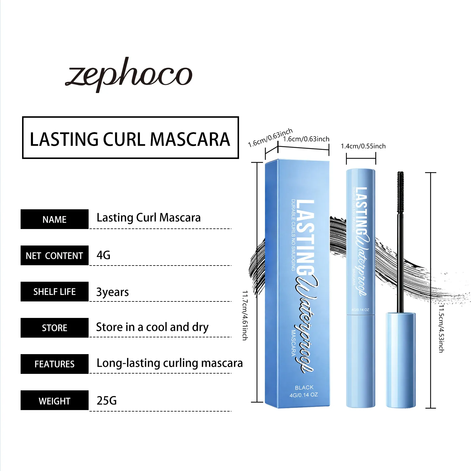 Rímel ondulado de longa duração, à prova d'água, à prova de manchas, volumizador, maquiagem para os olhos, fórmula nutritiva, rímel de fibra de seda preta 4g — image 6