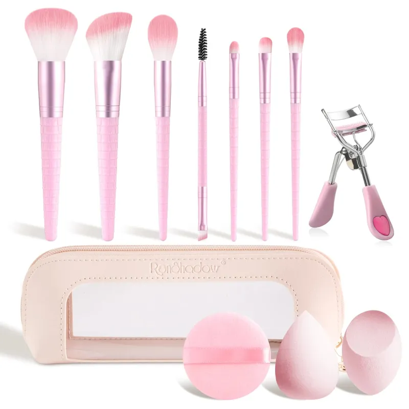 12 pezzi kit completo di strumenti per trucco 7 pennelli per trucco 2 spugne di bellezza bigodino per ciglia borsa per soffio di polvere set completo di cosmetici — image 10