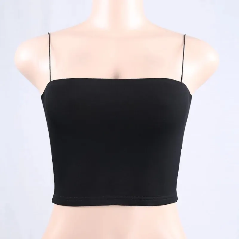 Damen Solides Neckholder-Crop-Top, ärmelloses Leibchen, Spaghettiträger, Cami-Tanktops, Tube-Top, Basic, figurbetont, sexy Mode