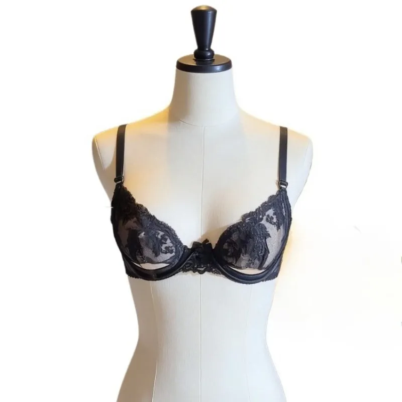 Parisian Lace Half Cup Bra Set - ชุดชั้นในฤดูร้อน Underwire บางเฉียบพร้อม Cutouts เชียร์และไม่มีฟองน้ำเซ็กซี่ French Desire — image 2