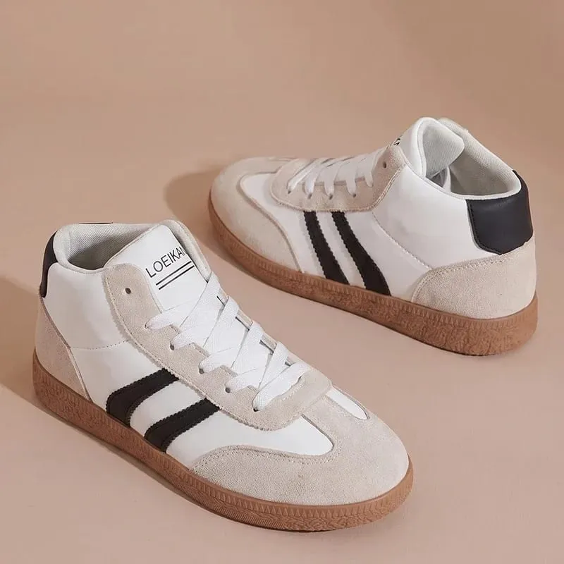Unisex High-Top-Retro-Sneaker, gestreift, Patchwork, Schnürung, weiche Gummisohle, täglich, lässig, Boardschuhe für Männer und Frauen — image 2