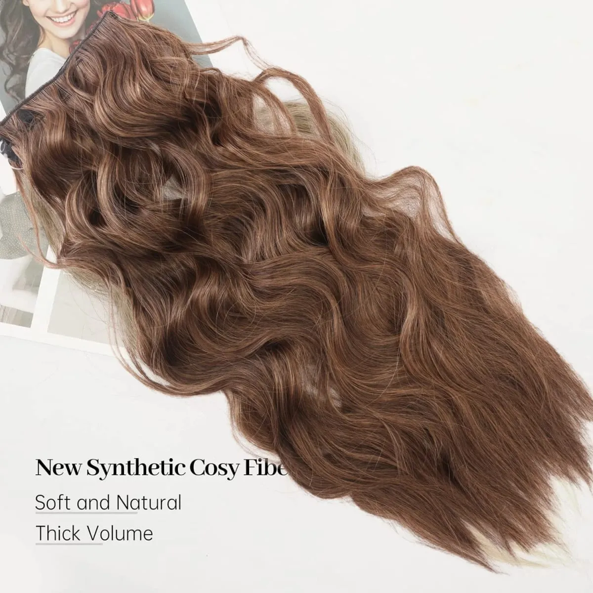 Black Halo Hair Extensions ที่มองไม่เห็นลวดปรับขนาด 22 นิ้วยาว Wavy Curly Hairpieces สำหรับผู้หญิงไม่มีคลิป — image 5
