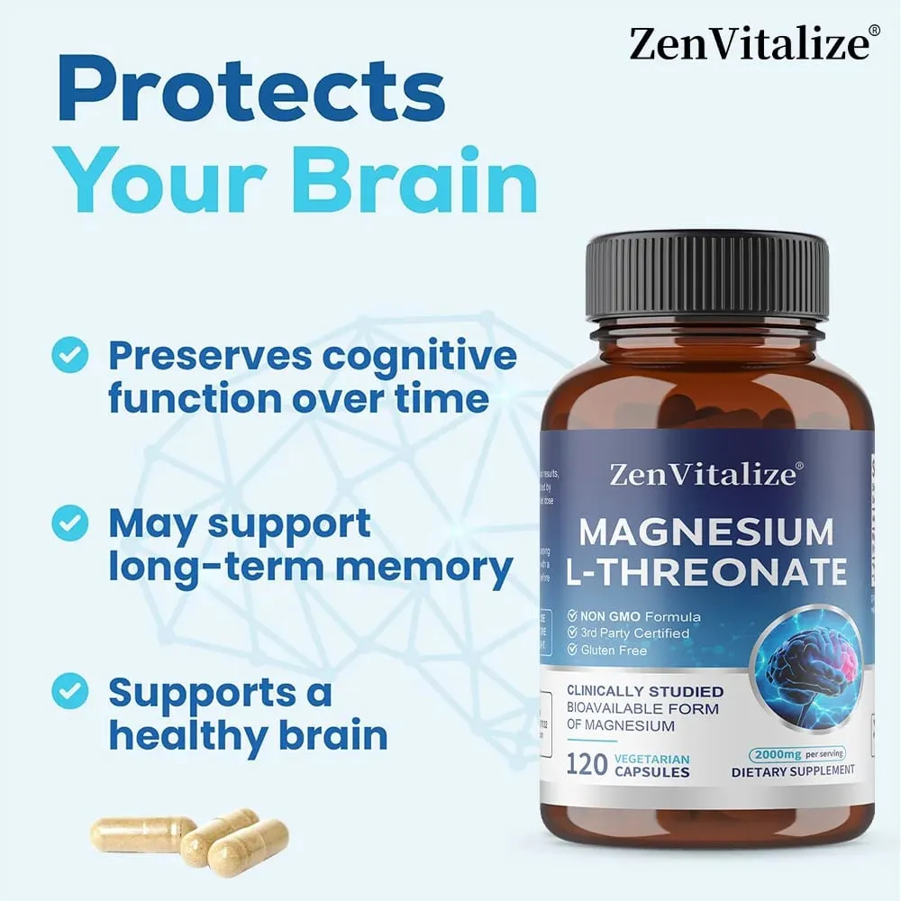 Magnesium L-Threonate - 2000 Mg Supports Memory Focus and Brain Function Supports Quality of Sleep 120 Capsules — image 5